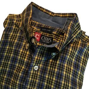 Chaps Shirt Mens Plaid Long Sleeve Button Down Blue Yellow Black Size Medium